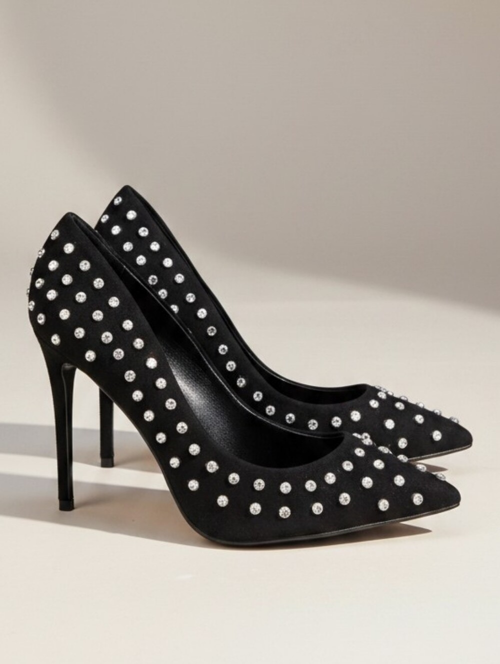 ALDO Rhinestone Glam Pointed Toe Heels Size 6.5 Black Crystal Pumps